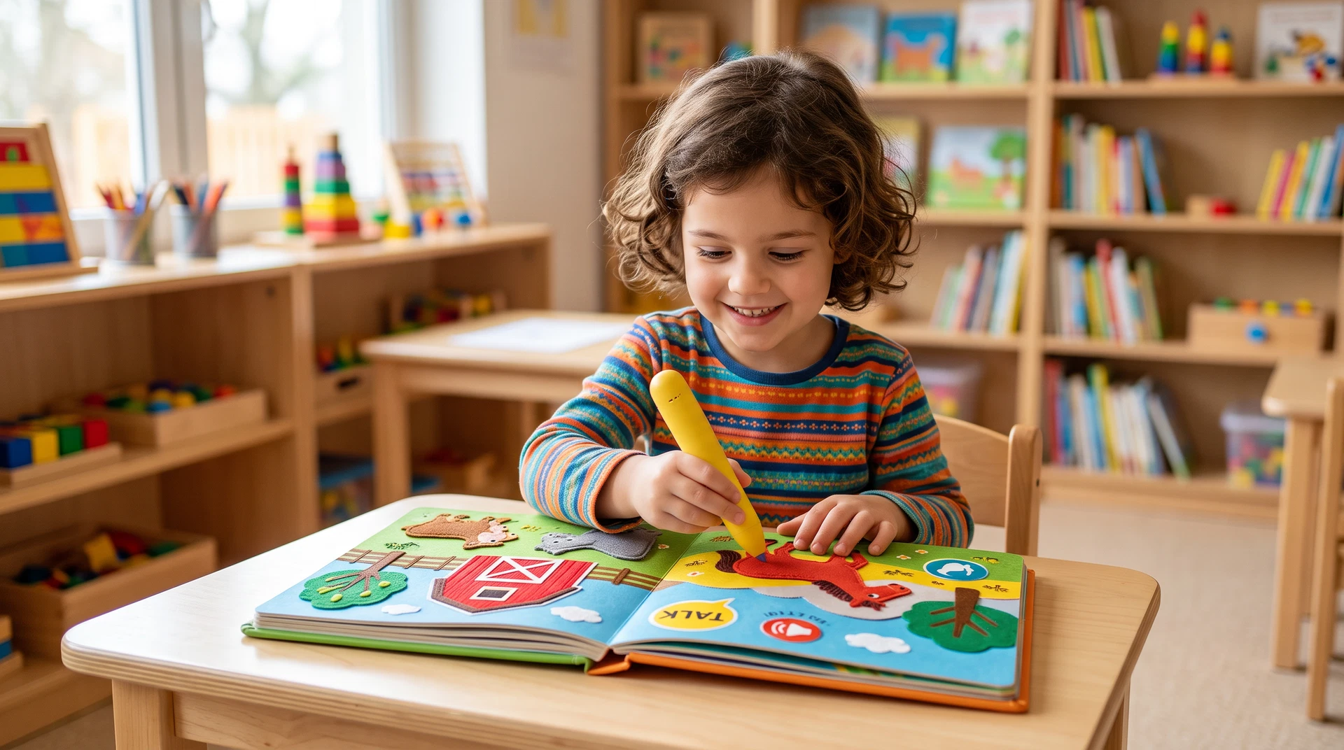 A technician in a clean laboratory setting inspecting a batch of educational electronic toys for quality assurance.
