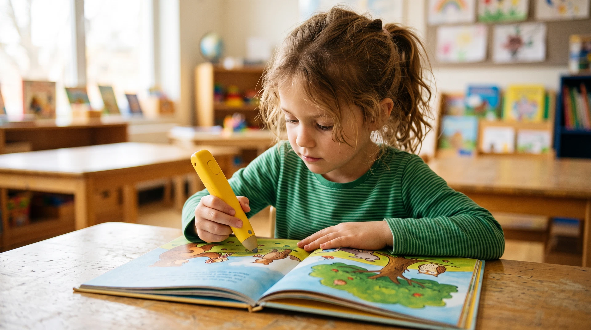 A children's reading pen and book set displayed as a quality control benchmark.