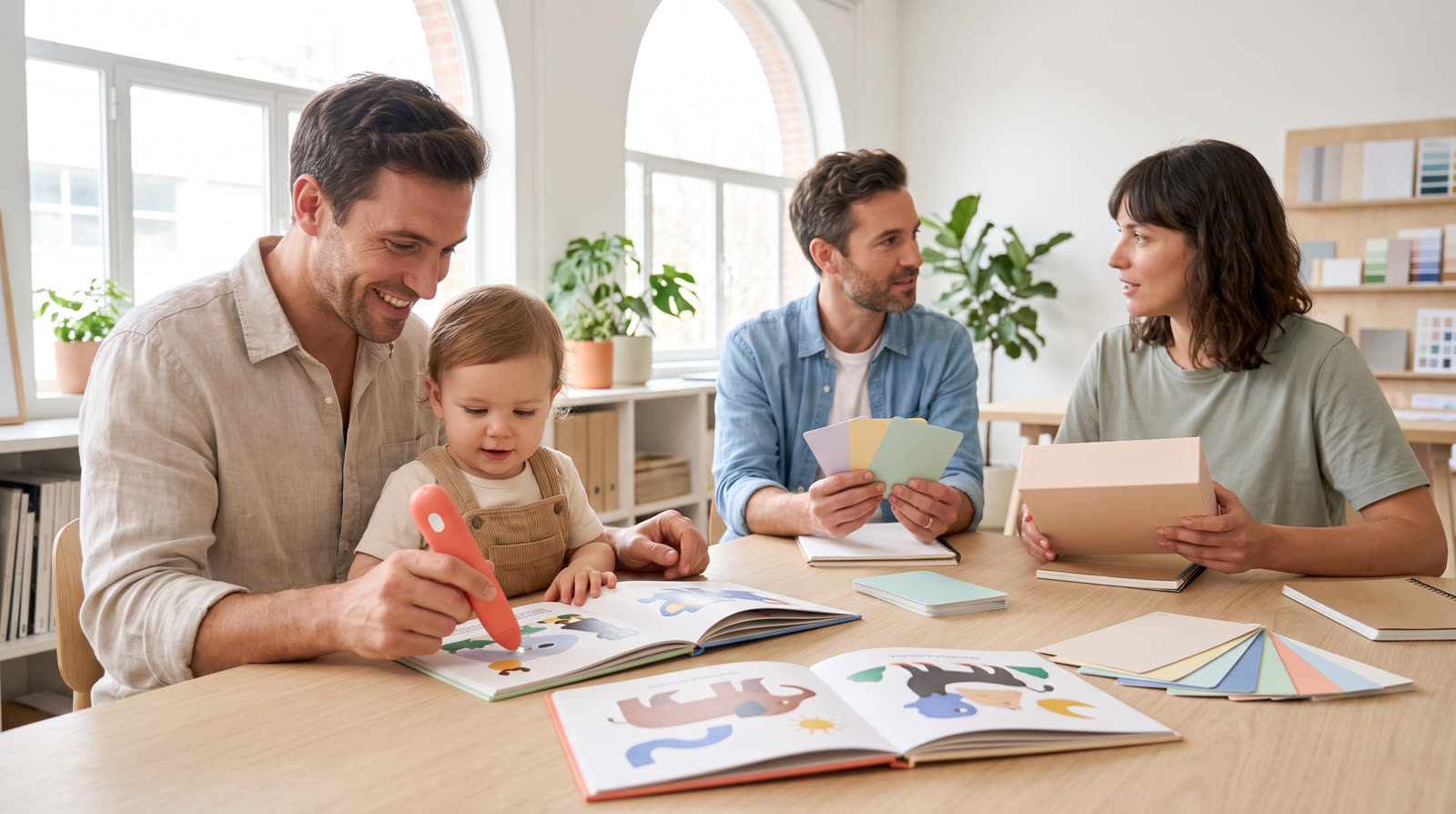 Child using an unbranded reading pen and illustrated learning materials for a multilingual talking pen buyer guide
