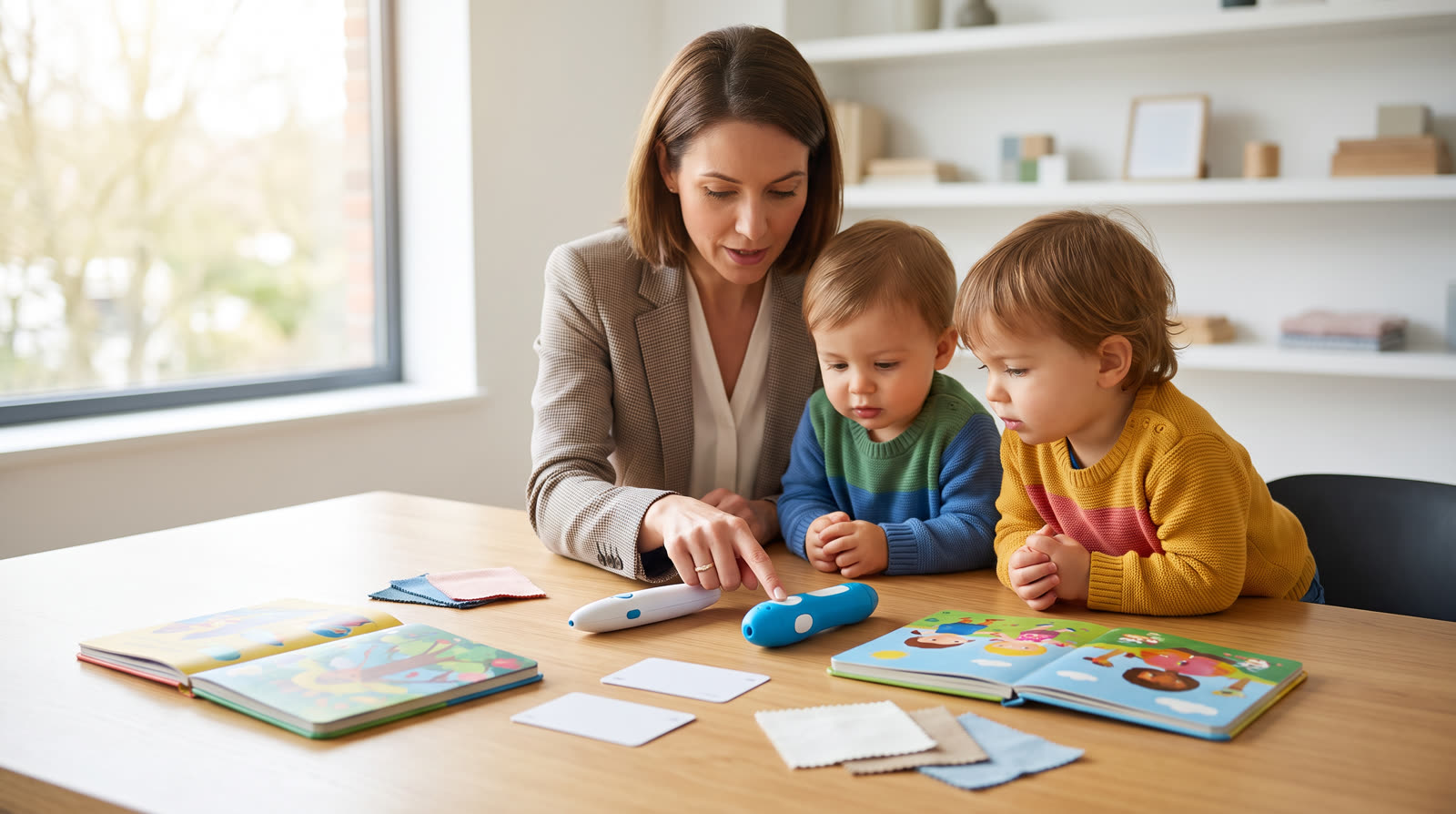 Child using an unbranded reading pen and illustrated learning materials for a talking pen product comparison buyer guide