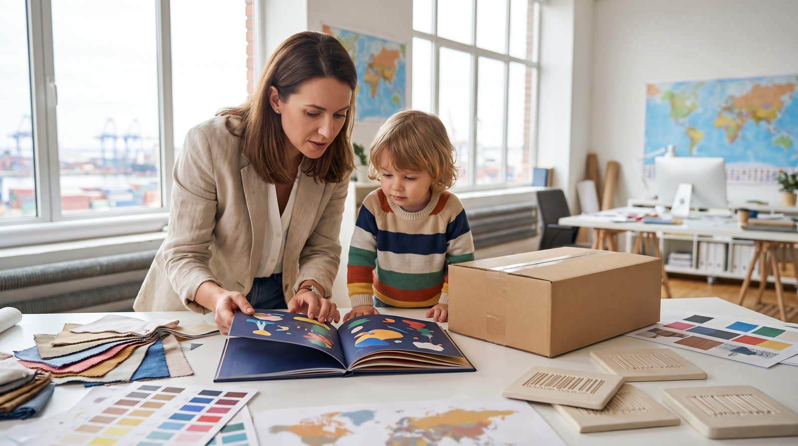 Child using an unbranded reading pen and illustrated learning materials for a GS1 talking pen product data buyer guide
