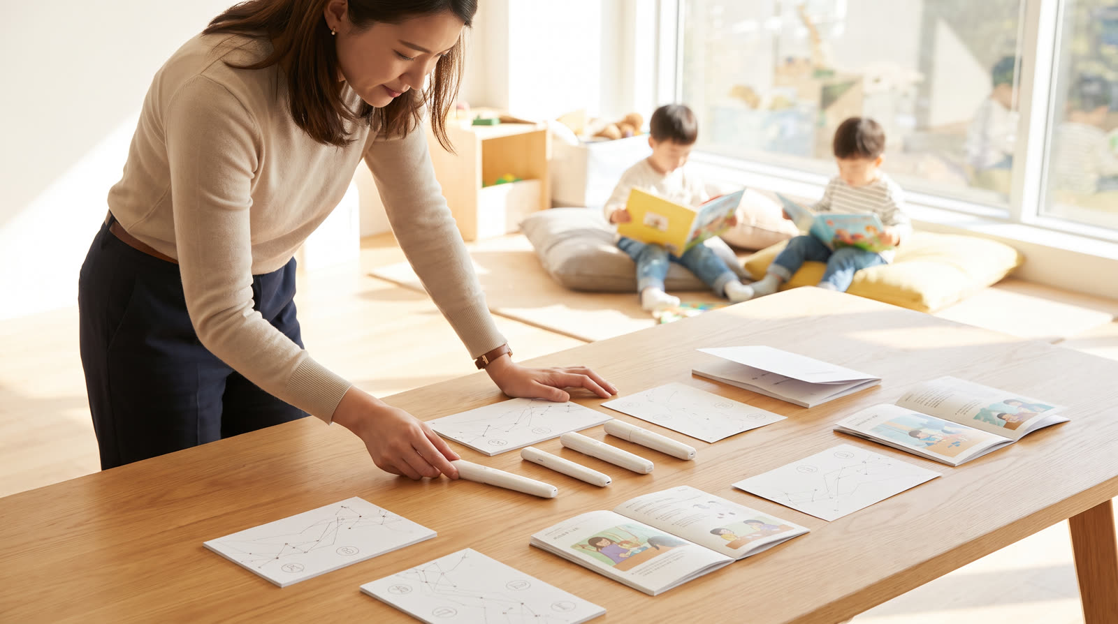 Child using an unbranded reading pen and illustrated learning materials for a talking pen wifi buyer guide